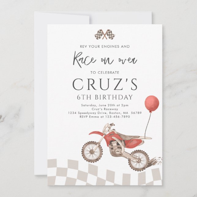 Red Dirt Bike Boy Motocross Racing Birthday Party  Invitation (Front)