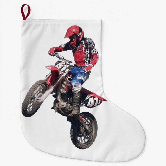 Red Dirt Bike Large Christmas Stocking (Front)