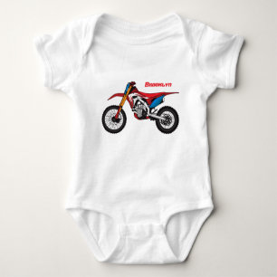 Red dirt bike motorcycle baby bodysuit