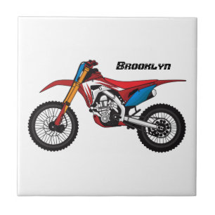 Red dirt bike motorcycle ceramic tile