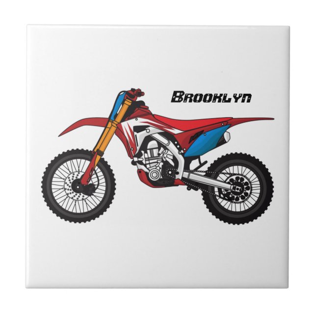 Red dirt bike motorcycle ceramic tile (Front)