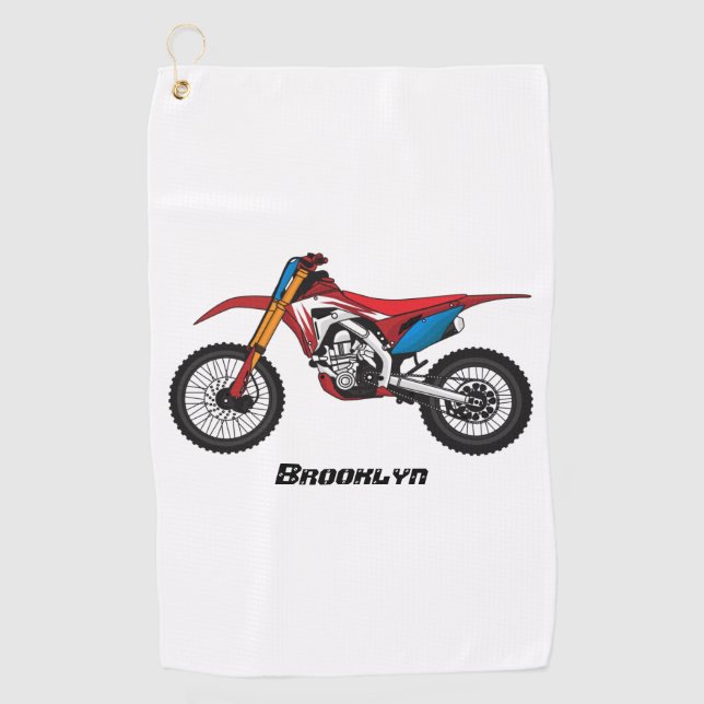 Red dirt bike motorcycle golf towel (Front)