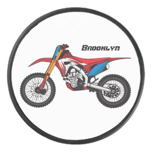 Red dirt bike motorcycle hockey puck