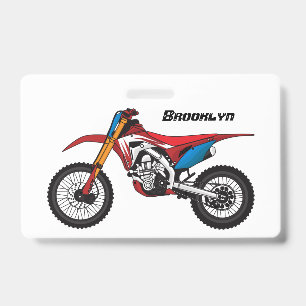 Red dirt bike motorcycle ID badge