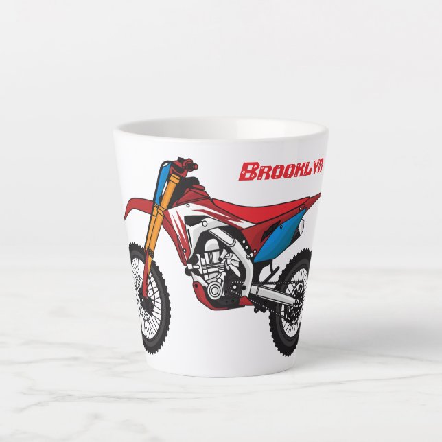 Red dirt bike motorcycle  latte mug (Front)