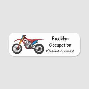 Red dirt bike motorcycle name tag