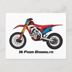 Red dirt bike motorcycle postcard