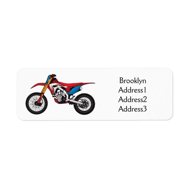Red dirt bike motorcycle return address label (Front)