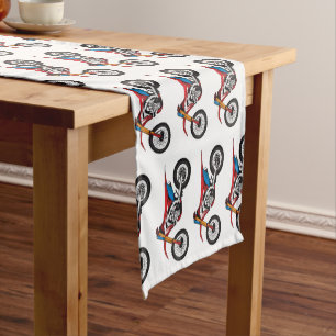 Red dirt bike motorcycle short table runner