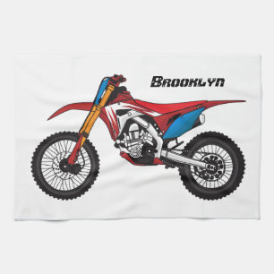 Red dirt bike motorcycle tea towel