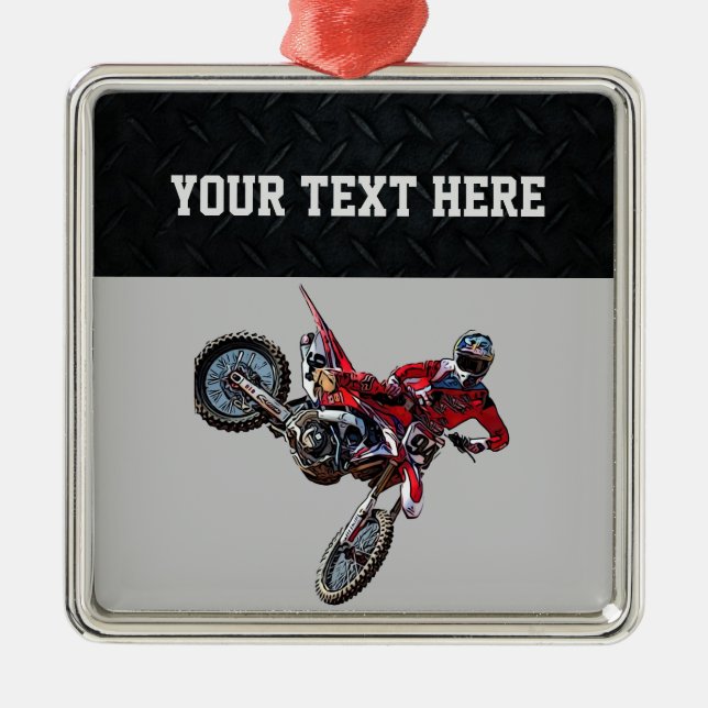  Red Dirt Bike Sports Boy Christmas Boy  Metal Ornament (Front)
