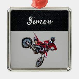 Red Dirt Bike Sports Boy Christmas Boy Metal Ornament