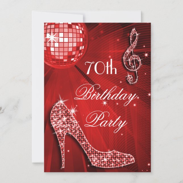 Red Disco Ball and Heels 70th Birthday Invitation (Front)