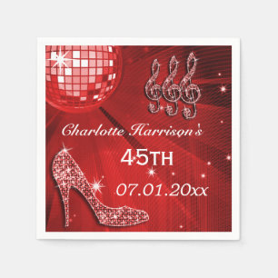 Red Disco Ball and Sparkle Heels 45th Napkin