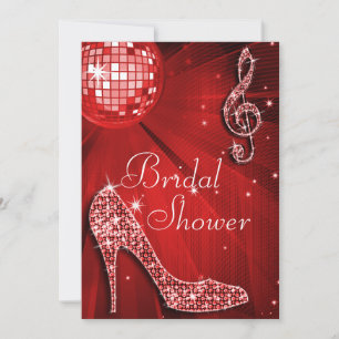 Red Disco Ball and Sparkle Heels Bridal Shower Invitation
