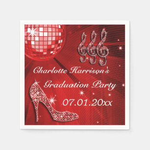 Red Disco Ball and Sparkle Heels Graduation Napkin