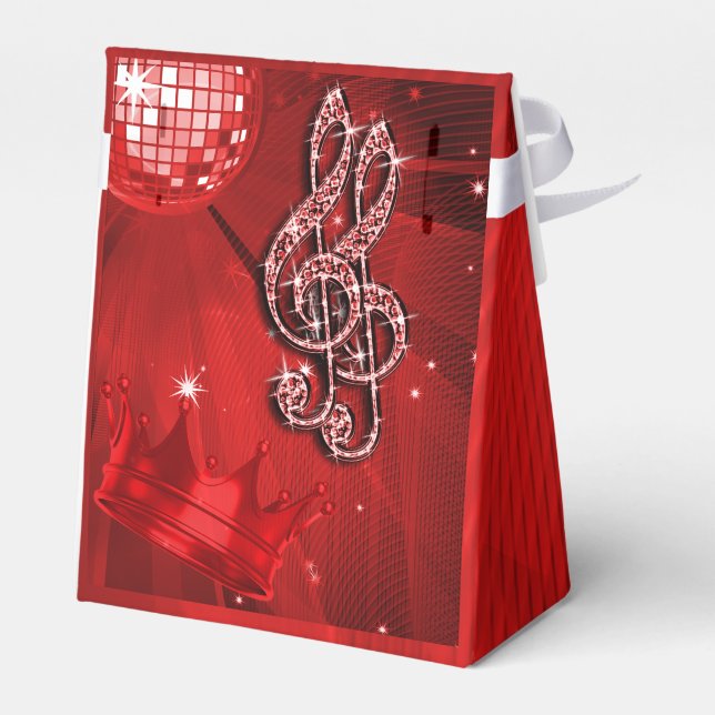 Red Disco Ball, Music Notes and Crown Favor box (Back Side)