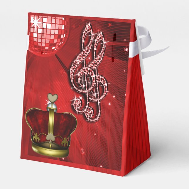 Red Disco Ball, Music Notes and Crown Favor box (Back Side)