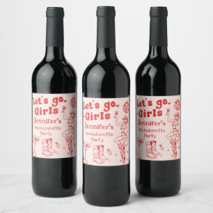 Red Disco Cowgirl Rodeo Bachelorette Party Wine Label