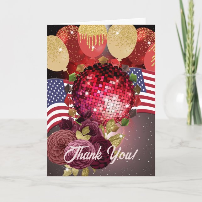 Red Disco Graduation Thank You Card (Front)