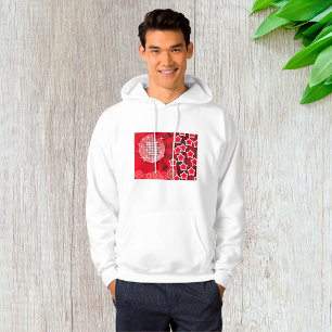 Red Disco Party Theme with Stars and Glitter Ball Hoodie