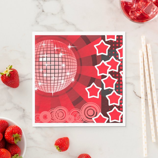 Red Disco Party Theme with Stars and Glitter Ball  Napkin (Creator Uploaded)