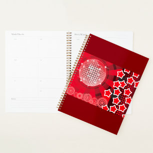 Red Disco Party Theme with Stars and Glitter Ball  Planner