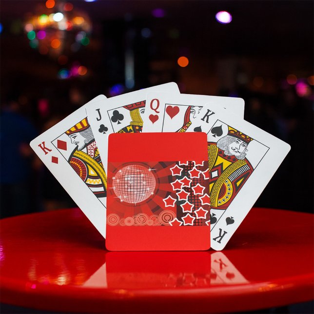 Red Disco Party Theme with Stars and Glitter Ball  Playing Cards (Creator Uploaded)