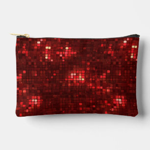 Red Disco Style Squares Valentine Pattern Accessory Pouch