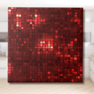 Red Disco Style Squares Valentine Pattern Ceramic Tile