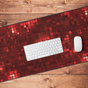 Red Disco Style Squares Valentine Pattern Desk Mat