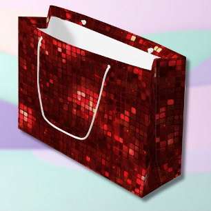 Red Disco Style Squares Valentine Pattern Large Gift Bag