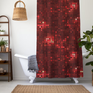 Red Disco Style Squares Valentine Pattern Shower Curtain