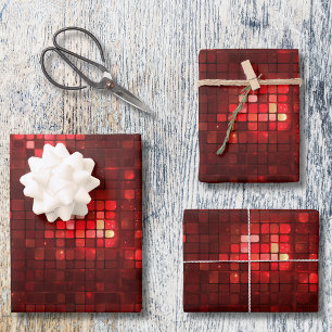 Red Disco Style Squares Valentine Pattern Wrapping Paper Sheet