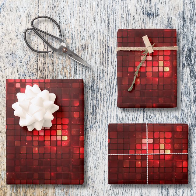 Red Disco Style Squares Valentine Pattern Wrapping Paper Sheet (Creator Uploaded)