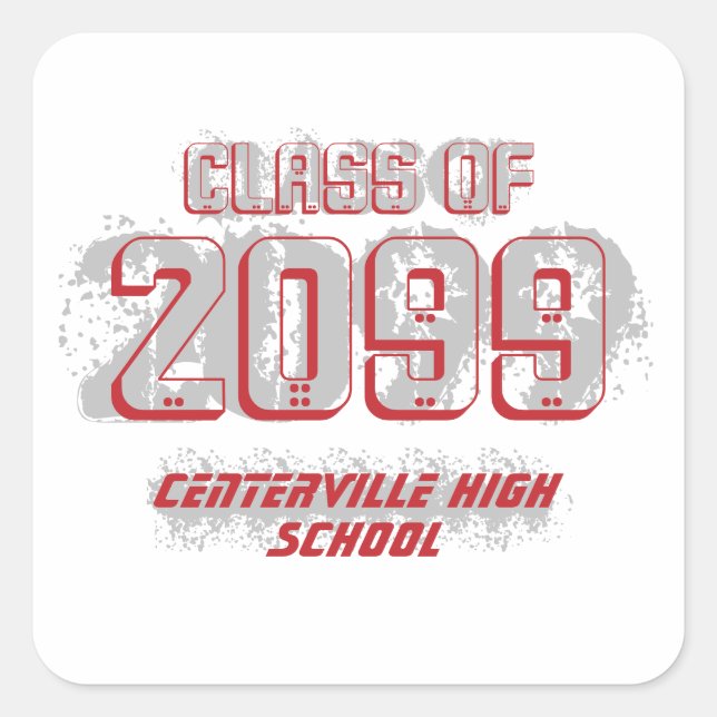 Red Distressed Modern Class of Square Sticker (Front)