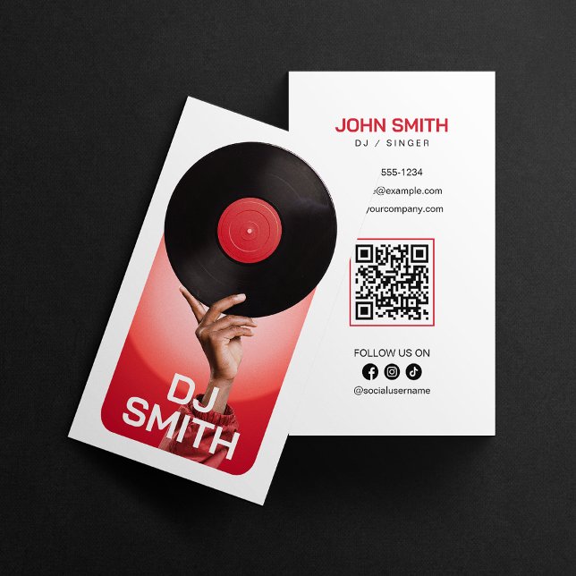 Red DJ Signer Disc Jockey Music Producer Vinyl Business Card (Creator Uploaded)