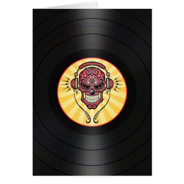 Red Dj Sugar Skull on Vinyl Record Graphic (Front)