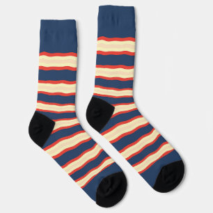Red Dk Blue Creme Wavy Stylish   Socks