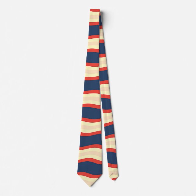 Red Dk Blue Creme Wavy   Tie (Front)
