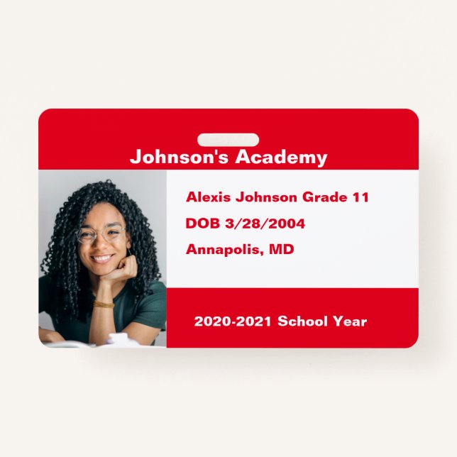 Red Do It Yourself Custom Homeschool Photo ID Badge (Front)