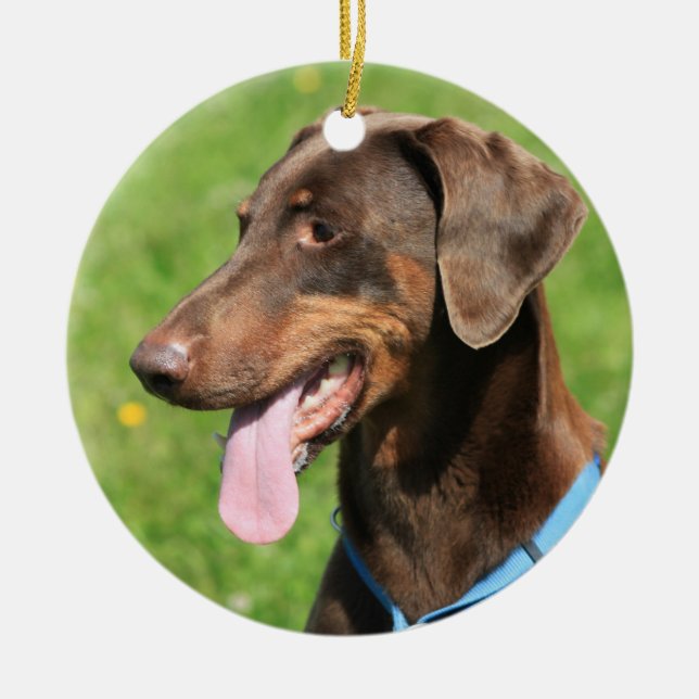 Red doberman ceramic ornament (Front)