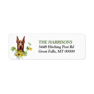Red Doberman Pinscher Sunflower Return Address Label