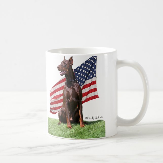 Red Dobermann and Flag Coffee Mug (Right)