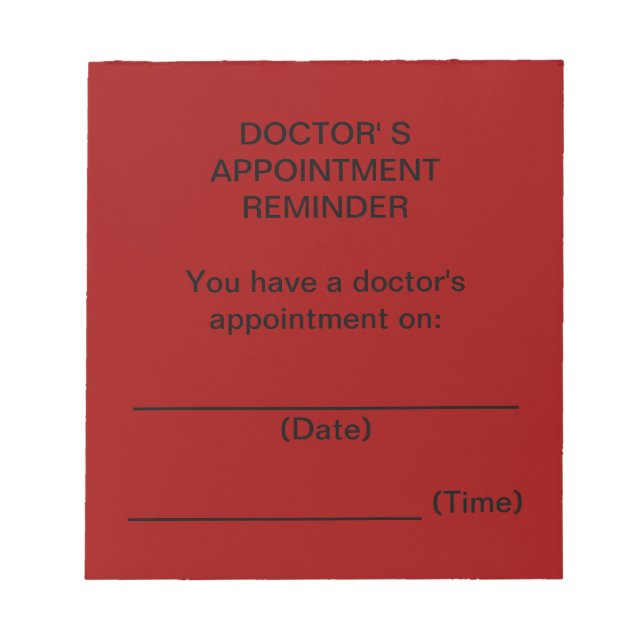 Red Doctor's Appointment Reminder Notepad (Front)
