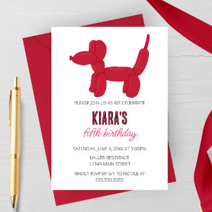 Red Dog Balloon Animal Birthday Party Invitation