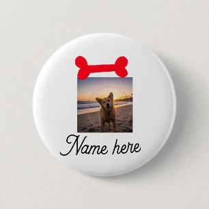 Red dog bone photo pet dog cat name simple gifts 6 cm round badge