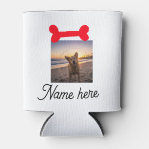 Red dog bone photo pet dog cat name simple gifts can cooler