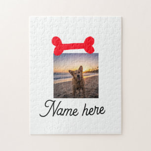 Red dog bone photo pet dog cat name simple gifts jigsaw puzzle