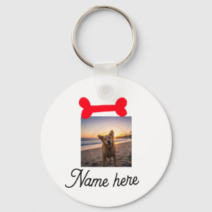 Red dog bone photo pet dog cat name simple gifts  key ring